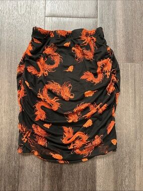Black Skirt with Red Dragon Print